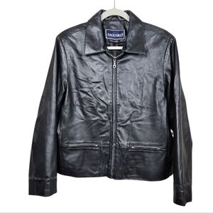 Saguaro Black 100% Leather Jacket Wide Collar Distressed Faded Womens Size L